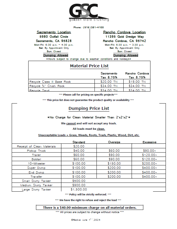 JUNEJune 2024 Price Sheet